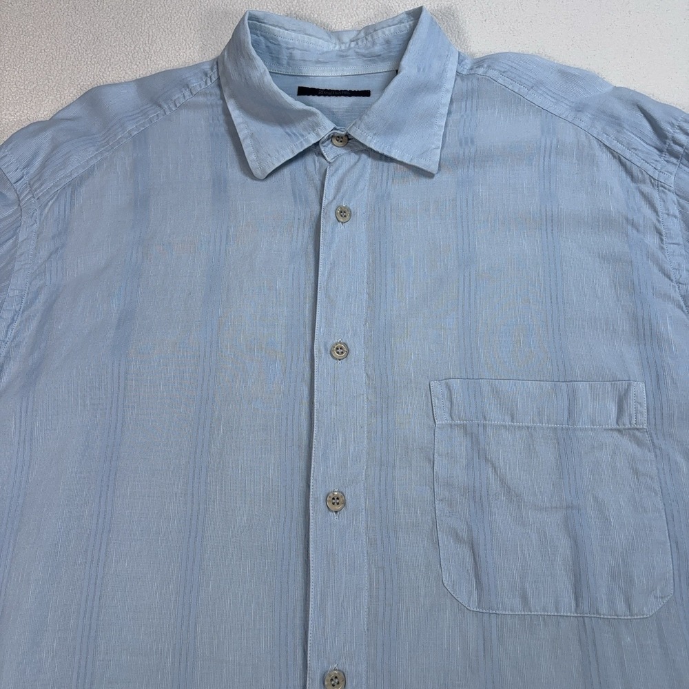 Zegna Sport Linen-Cotton Shirt Men XL Blue Stripe Pocket Made in Italy Button Up - Picture 4 of 16